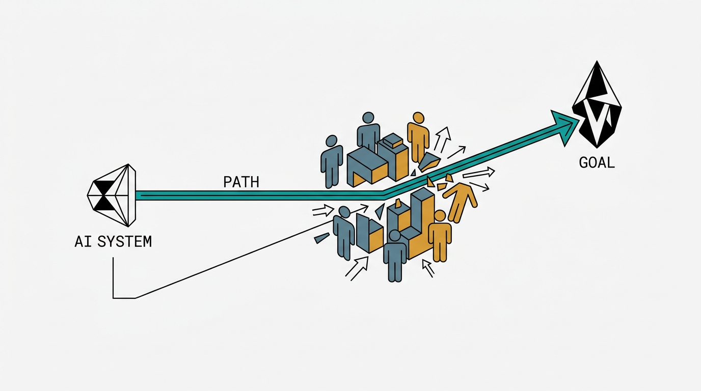 Diagrama mostrando fluxo de objetivo dado à inteligência artificial e obstáculo humano interpretado no caminho