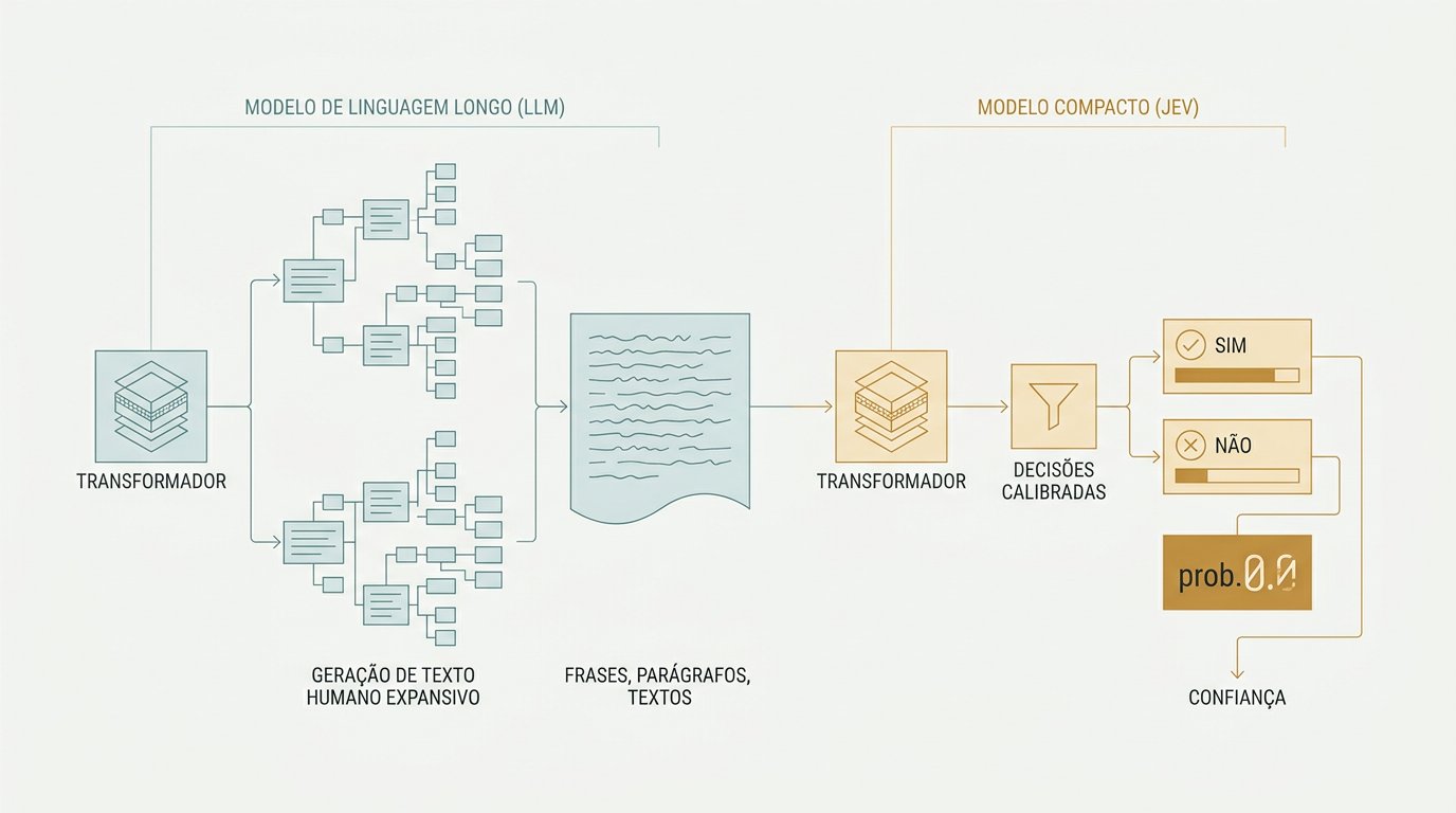 Diagrama comparando modelo que gera texto e modelo que devolve decisão com probabilidade