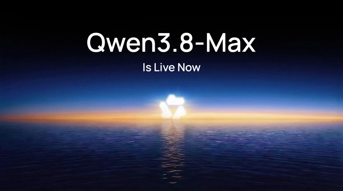 Logo do Qwen 3.8-Max sobre imagem que mostra o mar e céu azuis
