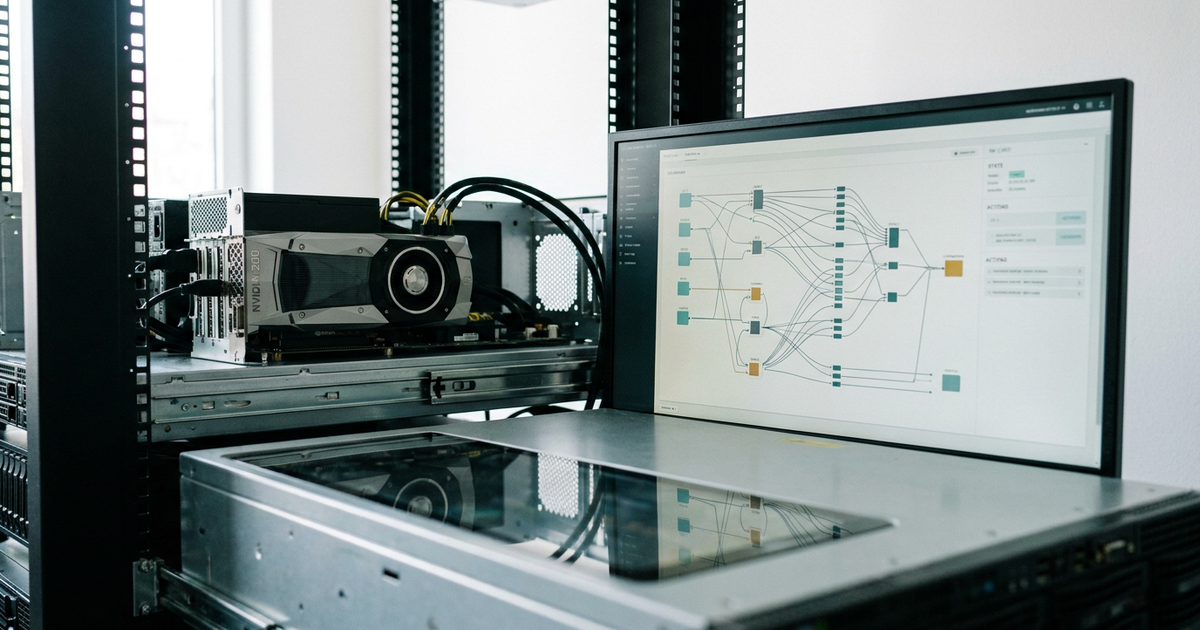 Servidor com GPU NVIDIA executando CLM-8B para decisões de agentes