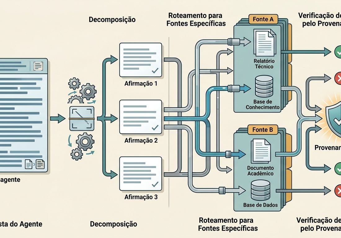 Diagrama esquemático linear sobre fundo claro exibindo a divisão de um bloco de dados central em segmentos menores, conectados por linhas direcionadas a nós distintos em azul-petróleo e âmbar.