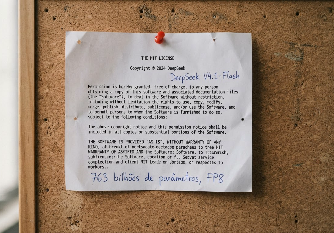 Folha impressa com anotações à mão presa por alfinetes em um quadro de cortiça, iluminada por luz natural lateral que projeta sombras suaves sobre o papel